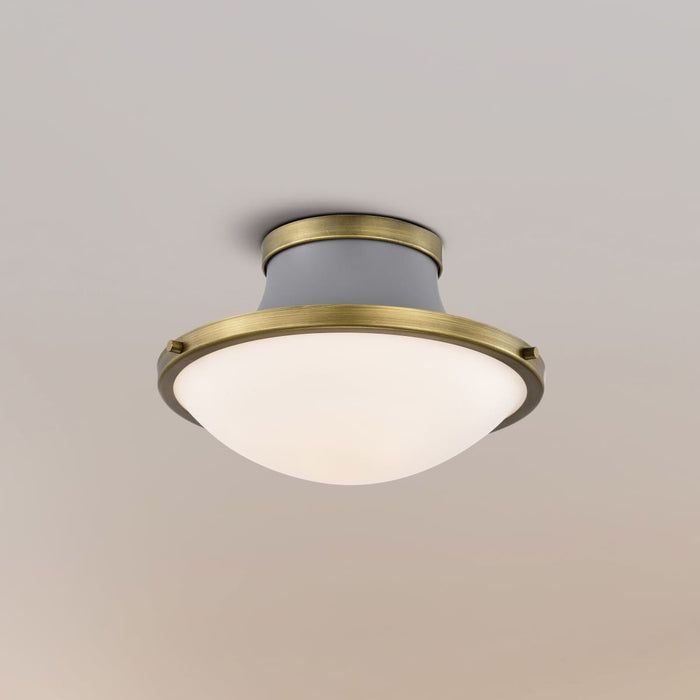 Flush Mount Nuvo 60-7915 Lafayette 1 Light Flush Mount Fixture - 14 Inches - Gray Finish with Natural Brass Accents and White Opal Glass Nuvo