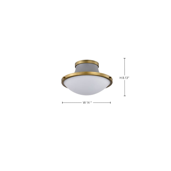 Flush Mount Nuvo 60-7915 Lafayette 1 Light Flush Mount Fixture - 14 Inches - Gray Finish with Natural Brass Accents and White Opal Glass Nuvo