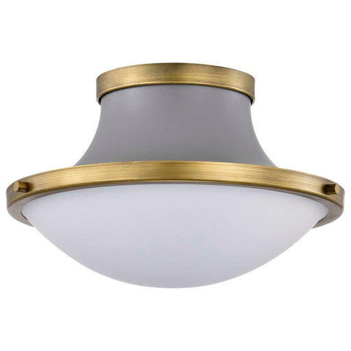 Flush Mount Nuvo 60-7915 Lafayette 1 Light Flush Mount Fixture - 14 Inches - Gray Finish with Natural Brass Accents and White Opal Glass Nuvo