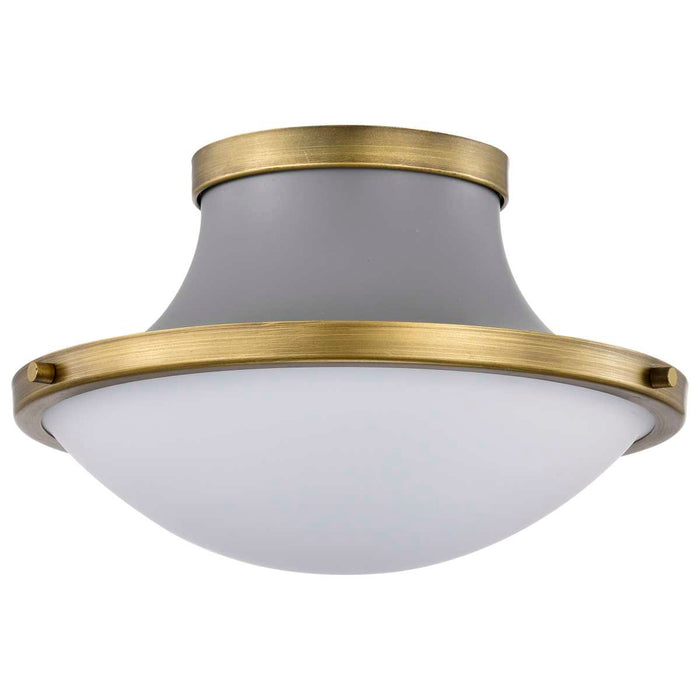 Flush Mount Nuvo 60-7915 Lafayette 1 Light Flush Mount Fixture - 14 Inches - Gray Finish with Natural Brass Accents and White Opal Glass Nuvo
