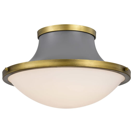 Flush Mount Nuvo 60-7916 Lafayette 3 Light Flush Mount Fixture - 18 Inches - Gray Finish with Natural Brass Accents and White Opal Glass Nuvo