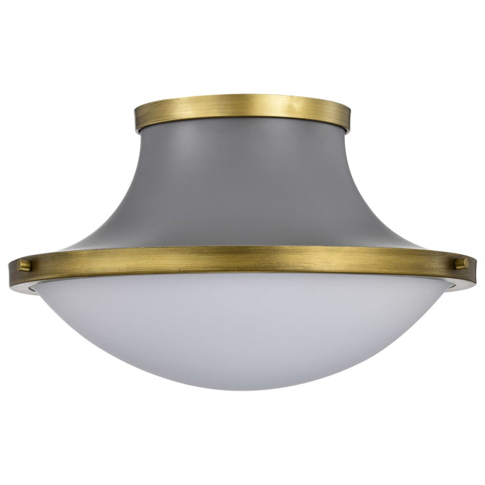 Flush Mount Nuvo 60-7916 Lafayette 3 Light Flush Mount Fixture - 18 Inches - Gray Finish with Natural Brass Accents and White Opal Glass Nuvo