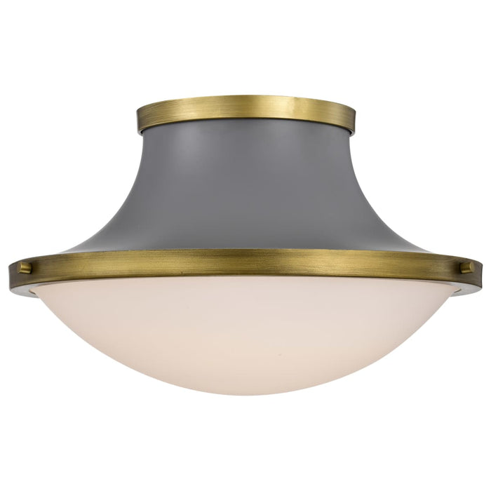 Flush Mount Nuvo 60-7916 Lafayette 3 Light Flush Mount Fixture - 18 Inches - Gray Finish with Natural Brass Accents and White Opal Glass Nuvo