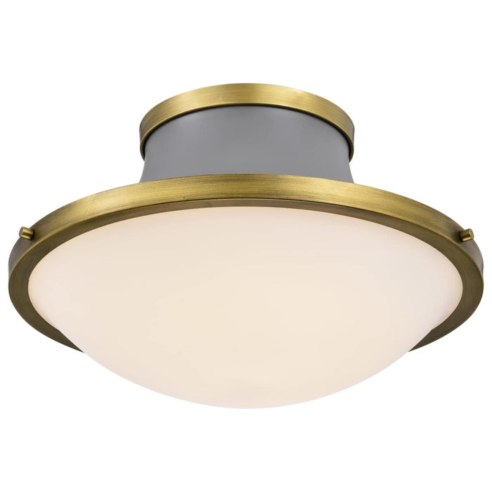 Flush Mount Nuvo 60-7916 Lafayette 3 Light Flush Mount Fixture - 18 Inches - Gray Finish with Natural Brass Accents and White Opal Glass Nuvo