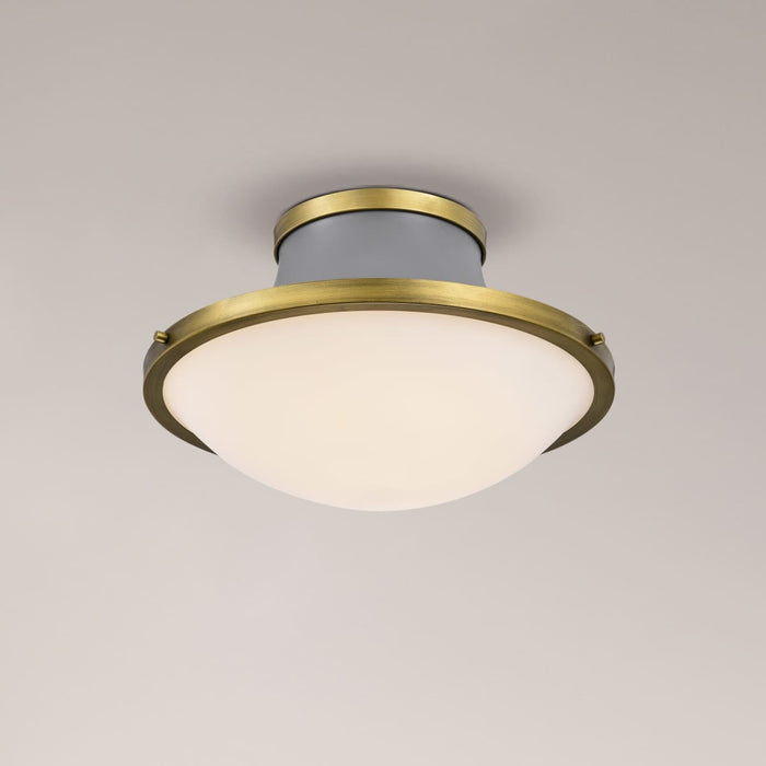 Flush Mount Nuvo 60-7916 Lafayette 3 Light Flush Mount Fixture - 18 Inches - Gray Finish with Natural Brass Accents and White Opal Glass Nuvo