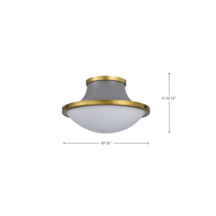 Flush Mount Nuvo 60-7916 Lafayette 3 Light Flush Mount Fixture - 18 Inches - Gray Finish with Natural Brass Accents and White Opal Glass Nuvo