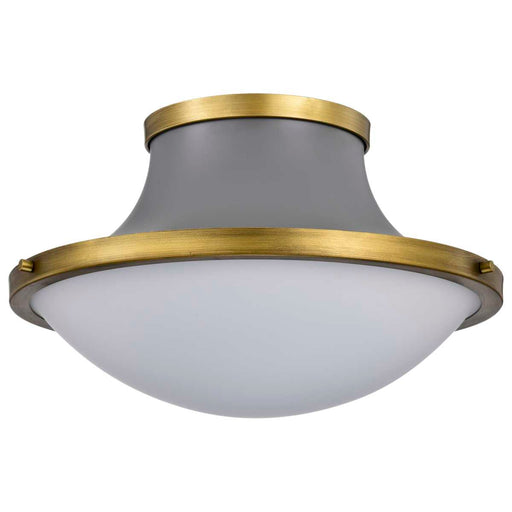 Flush Mount Nuvo 60-7916 Lafayette 3 Light Flush Mount Fixture - 18 Inches - Gray Finish with Natural Brass Accents and White Opal Glass Nuvo
