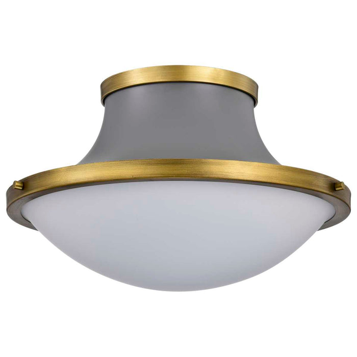 Flush Mount Nuvo 60-7916 Lafayette 3 Light Flush Mount Fixture - 18 Inches - Gray Finish with Natural Brass Accents and White Opal Glass Nuvo