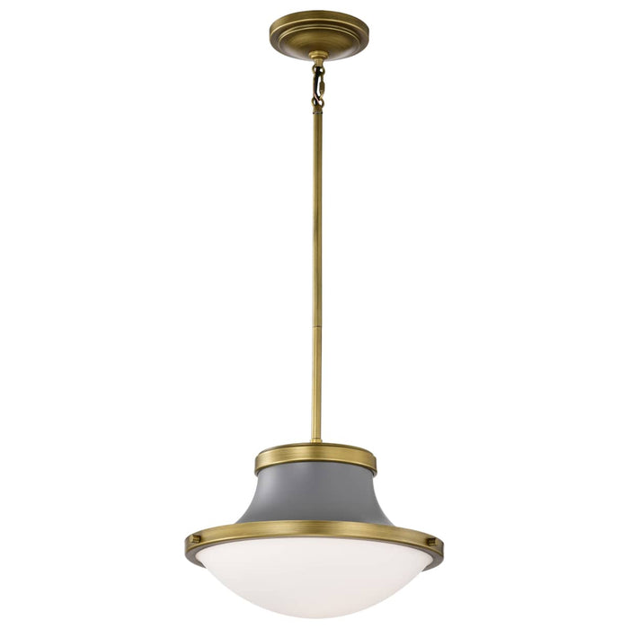 Pendant Nuvo 60-7917 Lafayette 1 Light Pendant - 14 Inches - Gray Finish with Natural Brass Accents and White Opal Glass Nuvo