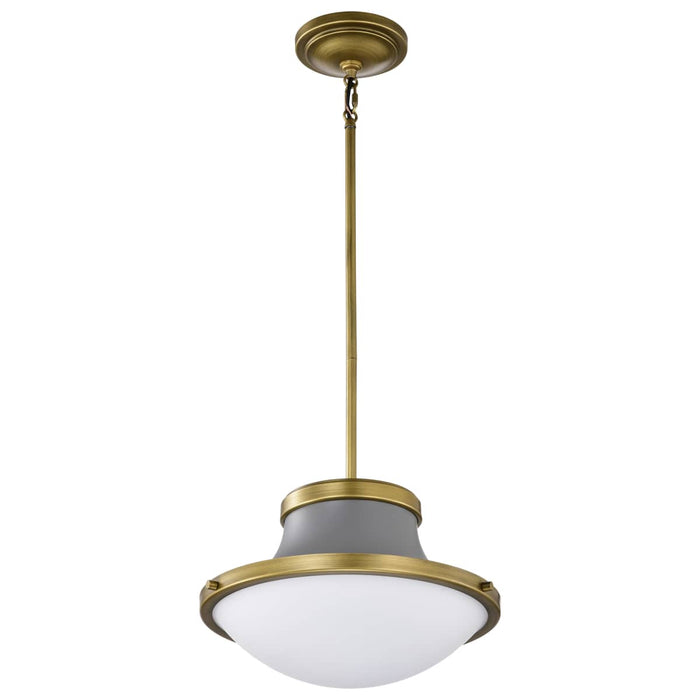 Pendant Nuvo 60-7917 Lafayette 1 Light Pendant - 14 Inches - Gray Finish with Natural Brass Accents and White Opal Glass Nuvo