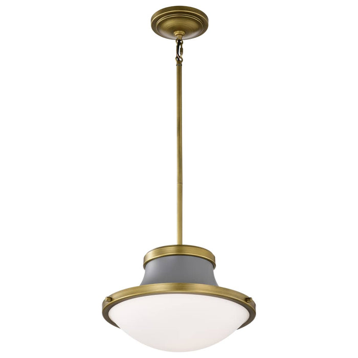 Pendant Nuvo 60-7917 Lafayette 1 Light Pendant - 14 Inches - Gray Finish with Natural Brass Accents and White Opal Glass Nuvo