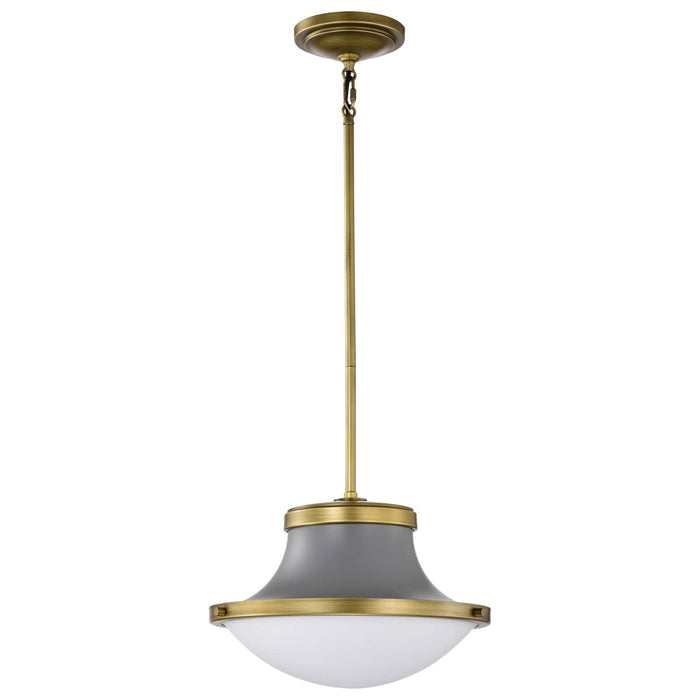 Pendant Nuvo 60-7917 Lafayette 1 Light Pendant - 14 Inches - Gray Finish with Natural Brass Accents and White Opal Glass Nuvo