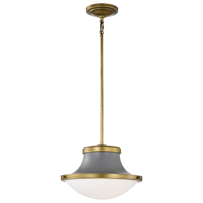 Pendant Nuvo 60-7917 Lafayette 1 Light Pendant - 14 Inches - Gray Finish with Natural Brass Accents and White Opal Glass Nuvo
