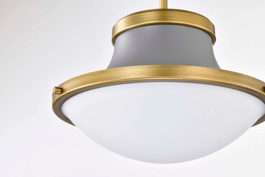 Pendant Nuvo 60-7917 Lafayette 1 Light Pendant - 14 Inches - Gray Finish with Natural Brass Accents and White Opal Glass Nuvo