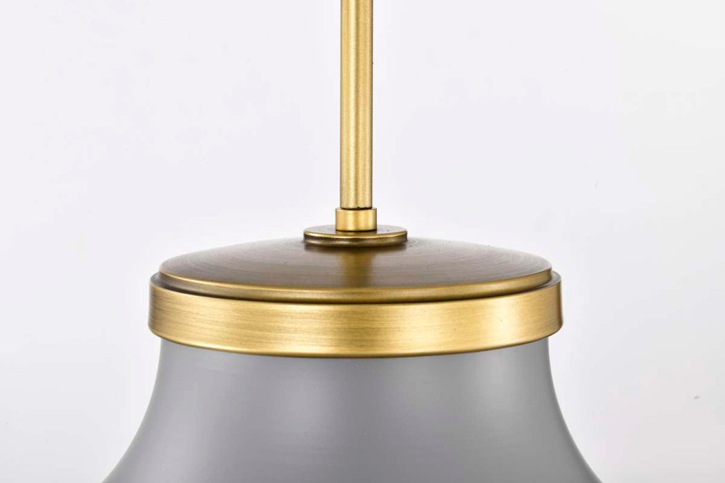 Pendant Nuvo 60-7917 Lafayette 1 Light Pendant - 14 Inches - Gray Finish with Natural Brass Accents and White Opal Glass Nuvo