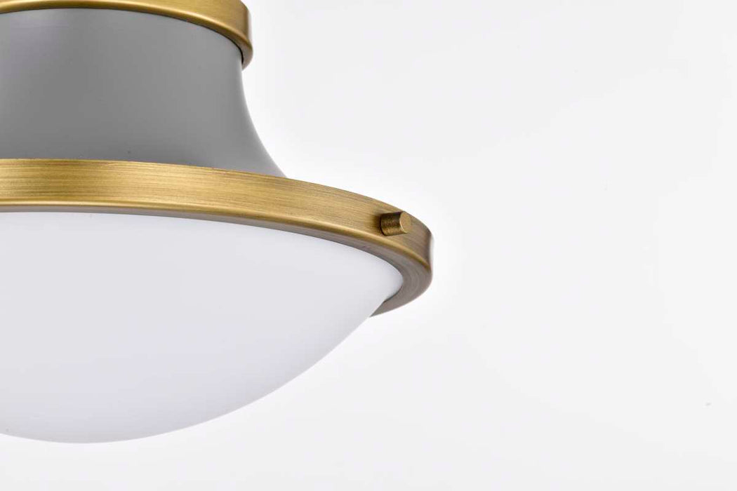 Pendant Nuvo 60-7917 Lafayette 1 Light Pendant - 14 Inches - Gray Finish with Natural Brass Accents and White Opal Glass Nuvo