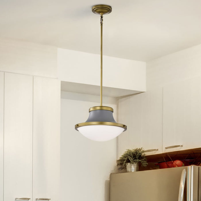 Pendant Nuvo 60-7917 Lafayette 1 Light Pendant - 14 Inches - Gray Finish with Natural Brass Accents and White Opal Glass Nuvo