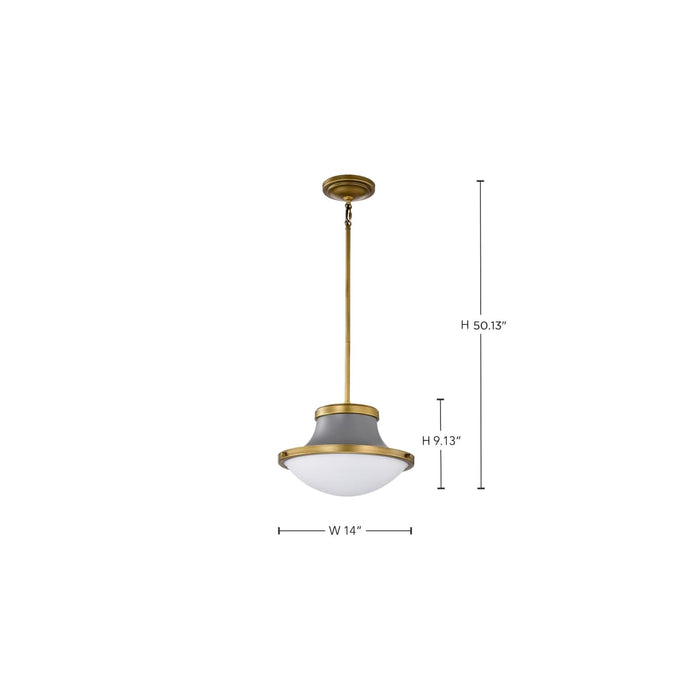 Pendant Nuvo 60-7917 Lafayette 1 Light Pendant - 14 Inches - Gray Finish with Natural Brass Accents and White Opal Glass Nuvo