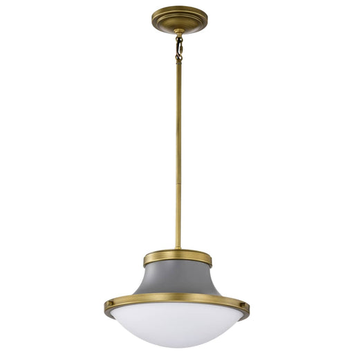 Pendant Nuvo 60-7917 Lafayette 1 Light Pendant - 14 Inches - Gray Finish with Natural Brass Accents and White Opal Glass Nuvo