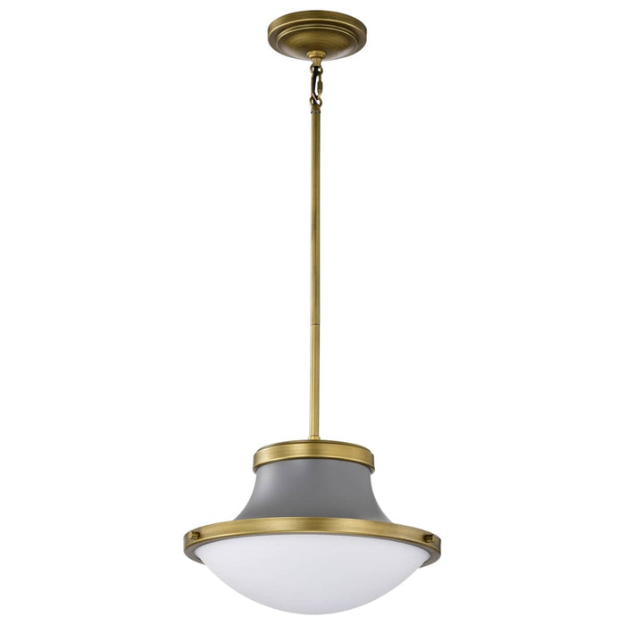 Pendant Nuvo 60-7917 Lafayette 1 Light Pendant - 14 Inches - Gray Finish with Natural Brass Accents and White Opal Glass Nuvo