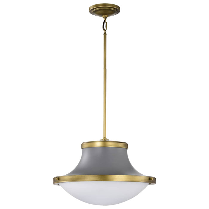Pendant Nuvo 60-7918 Lafayette 3 Light Pendant - 18 Inches - Gray Finish with Natural Brass Accents and White Opal Glass Nuvo