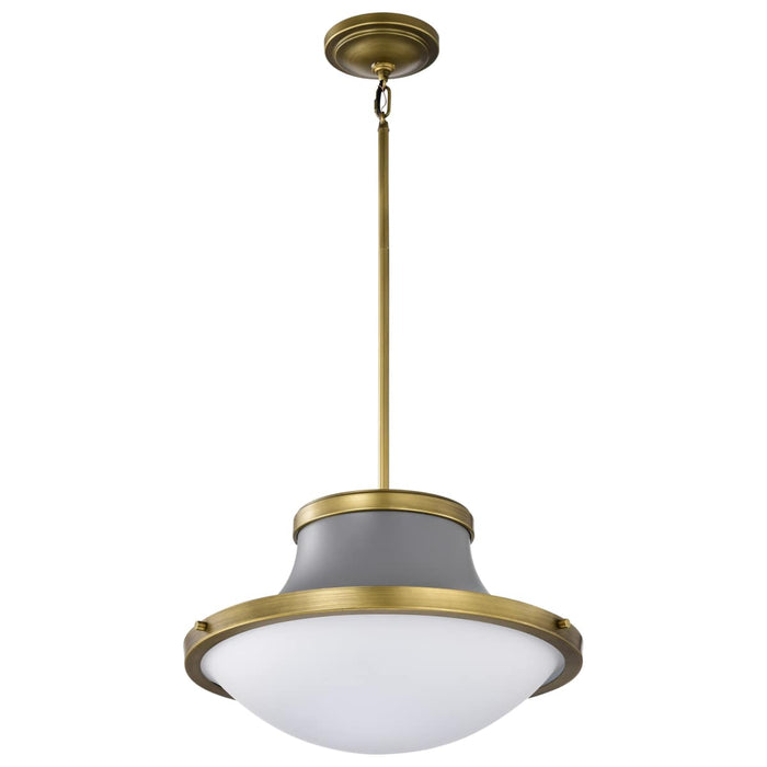 Pendant Nuvo 60-7918 Lafayette 3 Light Pendant - 18 Inches - Gray Finish with Natural Brass Accents and White Opal Glass Nuvo