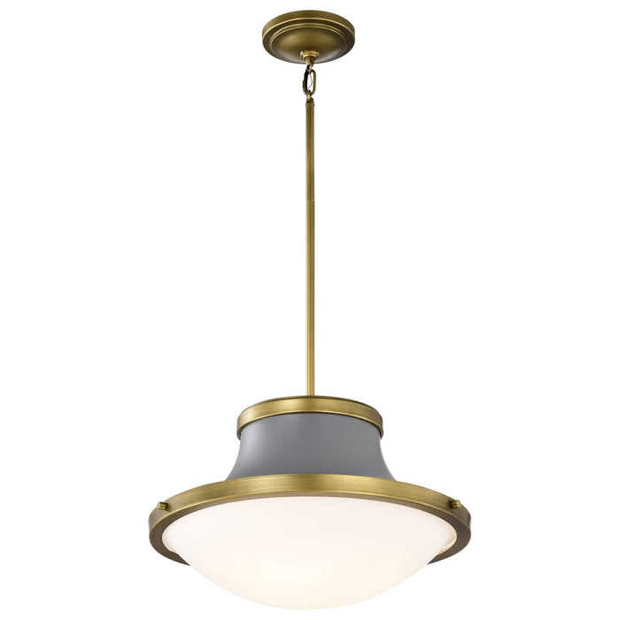 Pendant Nuvo 60-7918 Lafayette 3 Light Pendant - 18 Inches - Gray Finish with Natural Brass Accents and White Opal Glass Nuvo