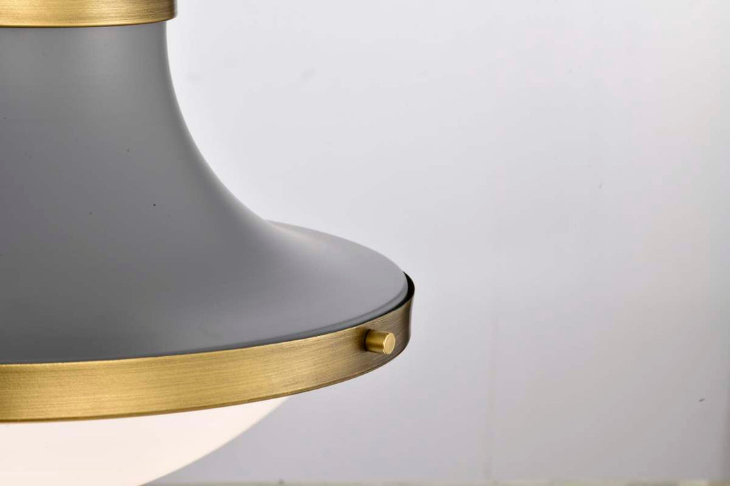 Pendant Nuvo 60-7918 Lafayette 3 Light Pendant - 18 Inches - Gray Finish with Natural Brass Accents and White Opal Glass Nuvo