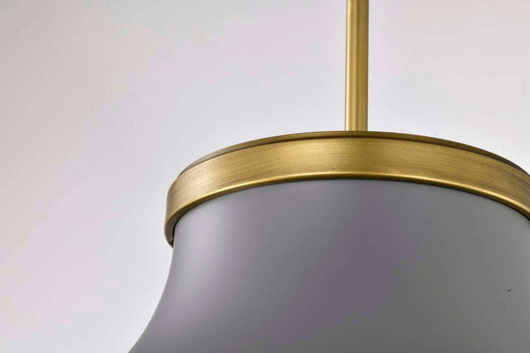 Pendant Nuvo 60-7918 Lafayette 3 Light Pendant - 18 Inches - Gray Finish with Natural Brass Accents and White Opal Glass Nuvo