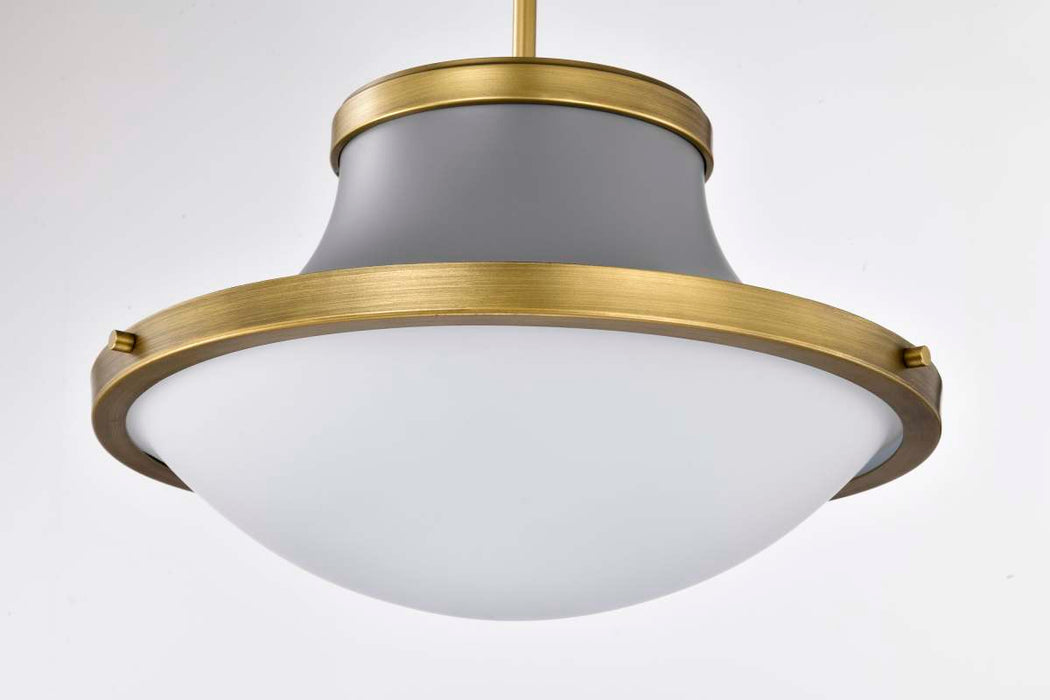 Pendant Nuvo 60-7918 Lafayette 3 Light Pendant - 18 Inches - Gray Finish with Natural Brass Accents and White Opal Glass Nuvo