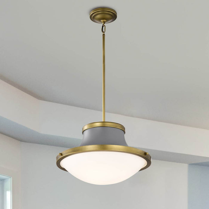 Pendant Nuvo 60-7918 Lafayette 3 Light Pendant - 18 Inches - Gray Finish with Natural Brass Accents and White Opal Glass Nuvo