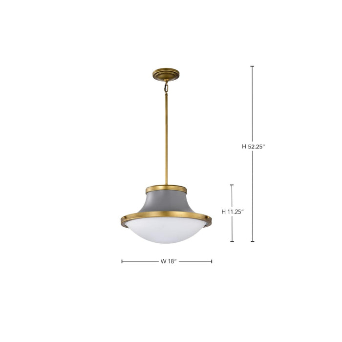 Pendant Nuvo 60-7918 Lafayette 3 Light Pendant - 18 Inches - Gray Finish with Natural Brass Accents and White Opal Glass Nuvo