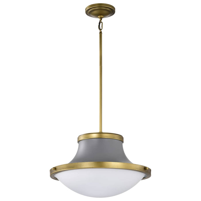 Pendant Nuvo 60-7918 Lafayette 3 Light Pendant - 18 Inches - Gray Finish with Natural Brass Accents and White Opal Glass Nuvo