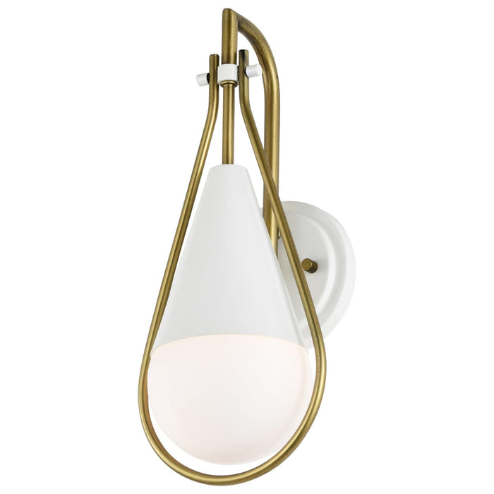Wall Sconce Nuvo 60-7921 Admiral 1 Light Wall Sconce - Matte White and Natural Brass Finish - White Opal Glass Nuvo