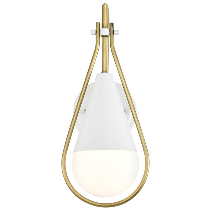Wall Sconce Nuvo 60-7921 Admiral 1 Light Wall Sconce - Matte White and Natural Brass Finish - White Opal Glass Nuvo