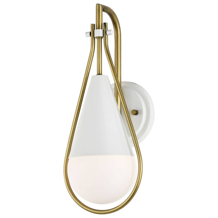 Wall Sconce Nuvo 60-7921 Admiral 1 Light Wall Sconce - Matte White and Natural Brass Finish - White Opal Glass Nuvo