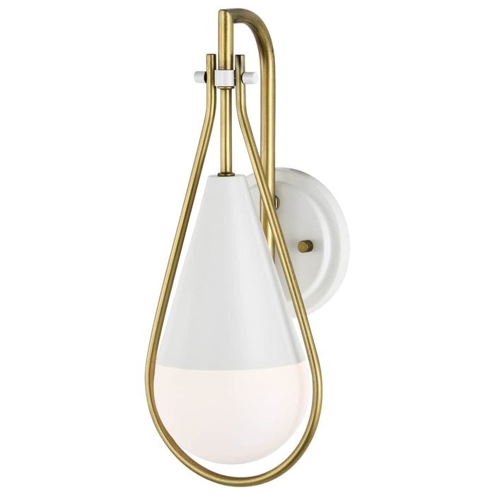 Wall Sconce Nuvo 60-7921 Admiral 1 Light Wall Sconce - Matte White and Natural Brass Finish - White Opal Glass Nuvo