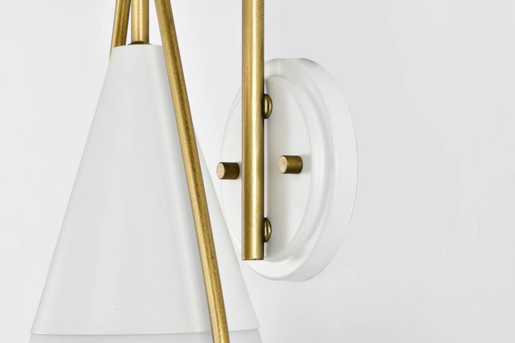 Wall Sconce Nuvo 60-7921 Admiral 1 Light Wall Sconce - Matte White and Natural Brass Finish - White Opal Glass Nuvo