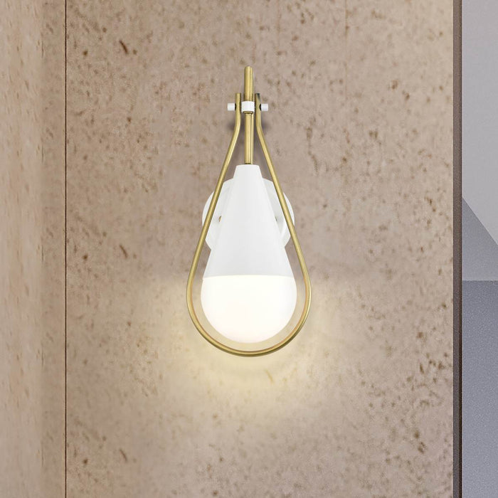 Wall Sconce Nuvo 60-7921 Admiral 1 Light Wall Sconce - Matte White and Natural Brass Finish - White Opal Glass Nuvo