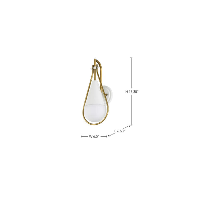 Wall Sconce Nuvo 60-7921 Admiral 1 Light Wall Sconce - Matte White and Natural Brass Finish - White Opal Glass Nuvo