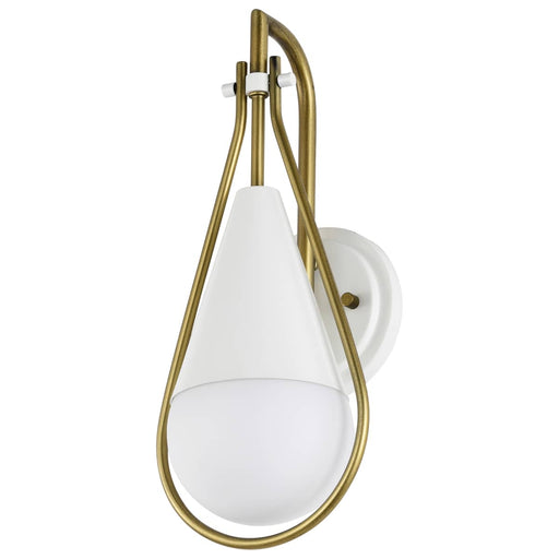 Wall Sconce Nuvo 60-7921 Admiral 1 Light Wall Sconce - Matte White and Natural Brass Finish - White Opal Glass Nuvo