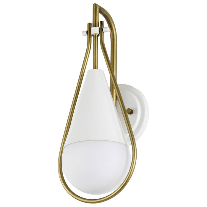 Wall Sconce Nuvo 60-7921 Admiral 1 Light Wall Sconce - Matte White and Natural Brass Finish - White Opal Glass Nuvo