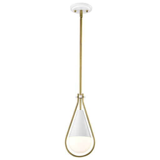 Pendant Nuvo 60-7922 Admiral 1 Light Pendant - 6 Inches - Matte White and Natural Brass Finish - White Opal Glass Nuvo