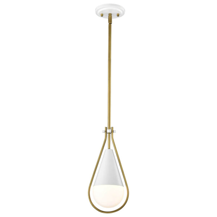 Pendant Nuvo 60-7922 Admiral 1 Light Pendant - 6 Inches - Matte White and Natural Brass Finish - White Opal Glass Nuvo
