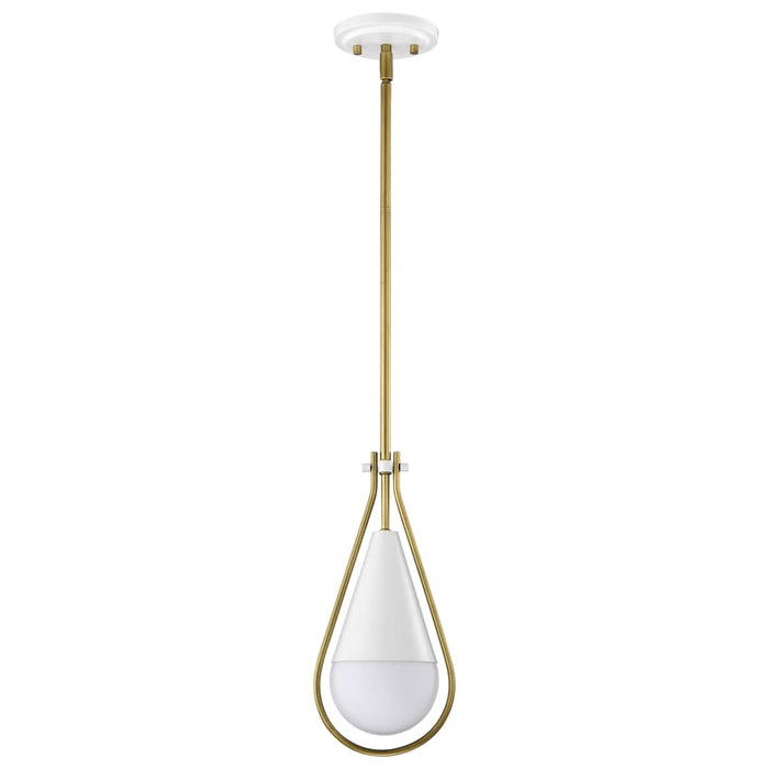 Pendant Nuvo 60-7922 Admiral 1 Light Pendant - 6 Inches - Matte White and Natural Brass Finish - White Opal Glass Nuvo