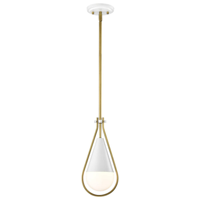Pendant Nuvo 60-7922 Admiral 1 Light Pendant - 6 Inches - Matte White and Natural Brass Finish - White Opal Glass Nuvo