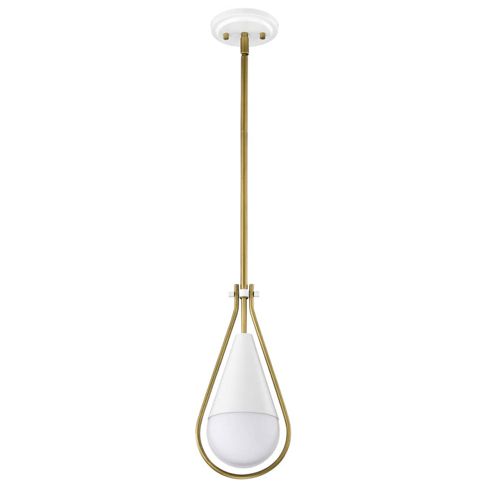 Pendant Nuvo 60-7922 Admiral 1 Light Pendant - 6 Inches - Matte White and Natural Brass Finish - White Opal Glass Nuvo