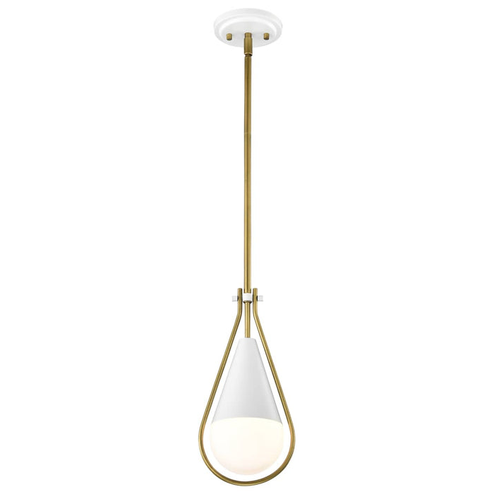 Pendant Nuvo 60-7922 Admiral 1 Light Pendant - 6 Inches - Matte White and Natural Brass Finish - White Opal Glass Nuvo