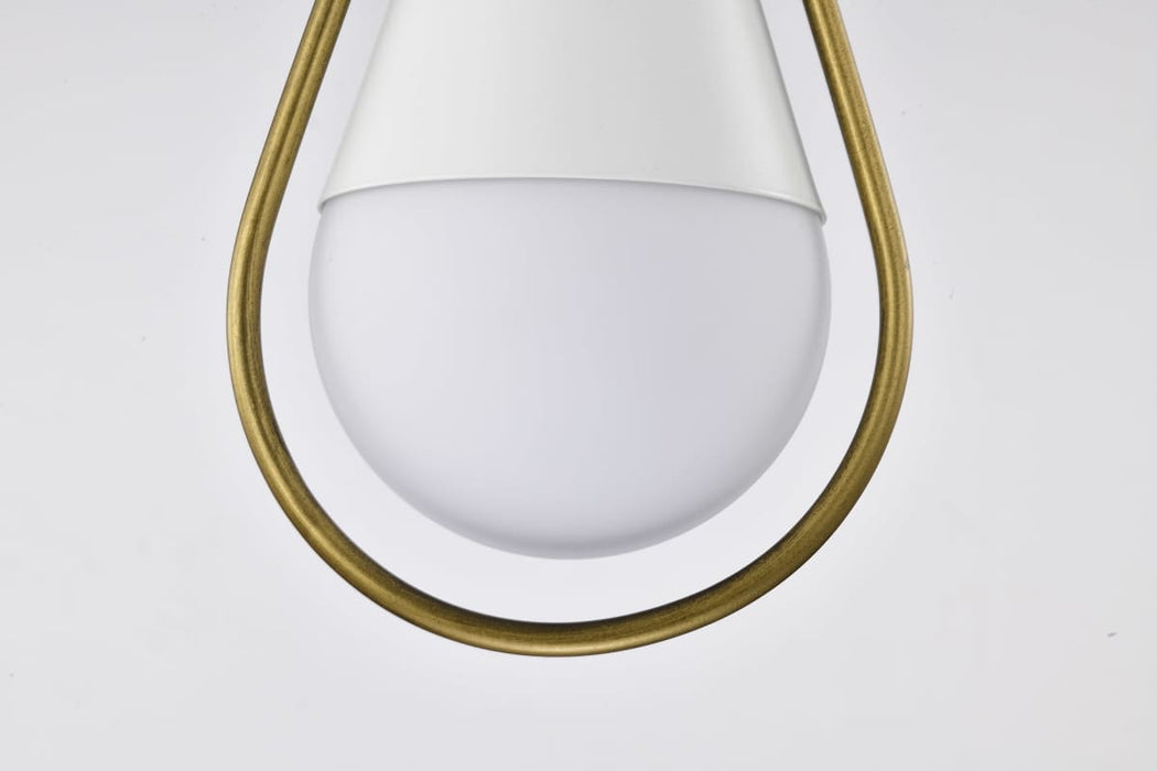 Pendant Nuvo 60-7922 Admiral 1 Light Pendant - 6 Inches - Matte White and Natural Brass Finish - White Opal Glass Nuvo