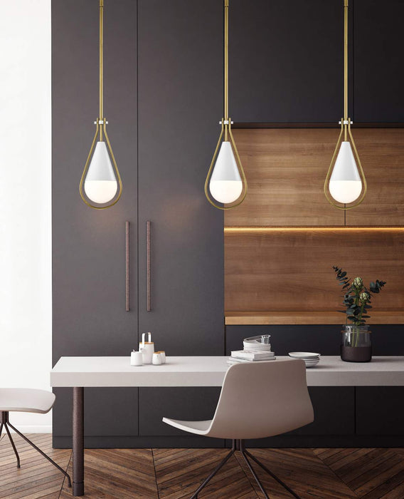 Pendant Nuvo 60-7922 Admiral 1 Light Pendant - 6 Inches - Matte White and Natural Brass Finish - White Opal Glass Nuvo